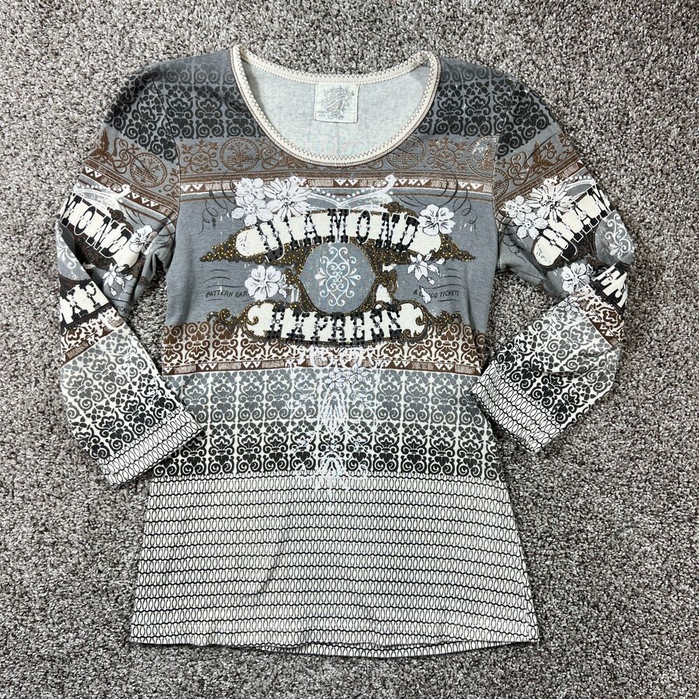 Skinny Minnie Top Womens S Diamond Express Graphic Y2K Western Cowgirl USA Rodeo